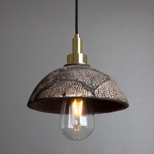 Kingii 20cm Ceramic Dome Pendant in Black Clay IP44